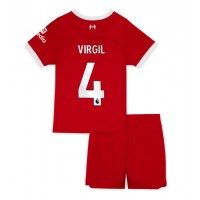 Camiseta Liverpool Virgil van Dijk #4 Primera Equipación para niños 2023-24 manga corta (+ pantalones cortos)